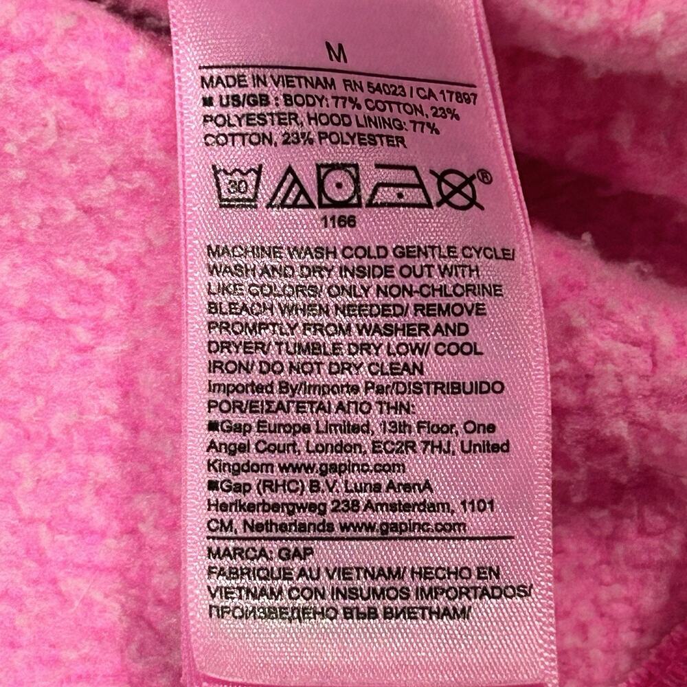 GAP Women's Fleece Hoodie Size M Neon Standout Pink Pullover Sweatshirt Active - Picture 12 of 13